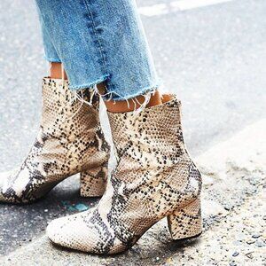 Free People Cecile Leather Ankle Snake Print Boots